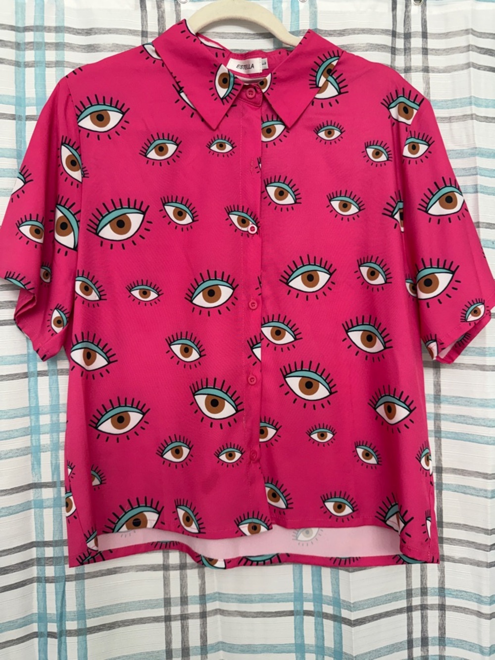 Pink Eye Print Button-Down Shirt